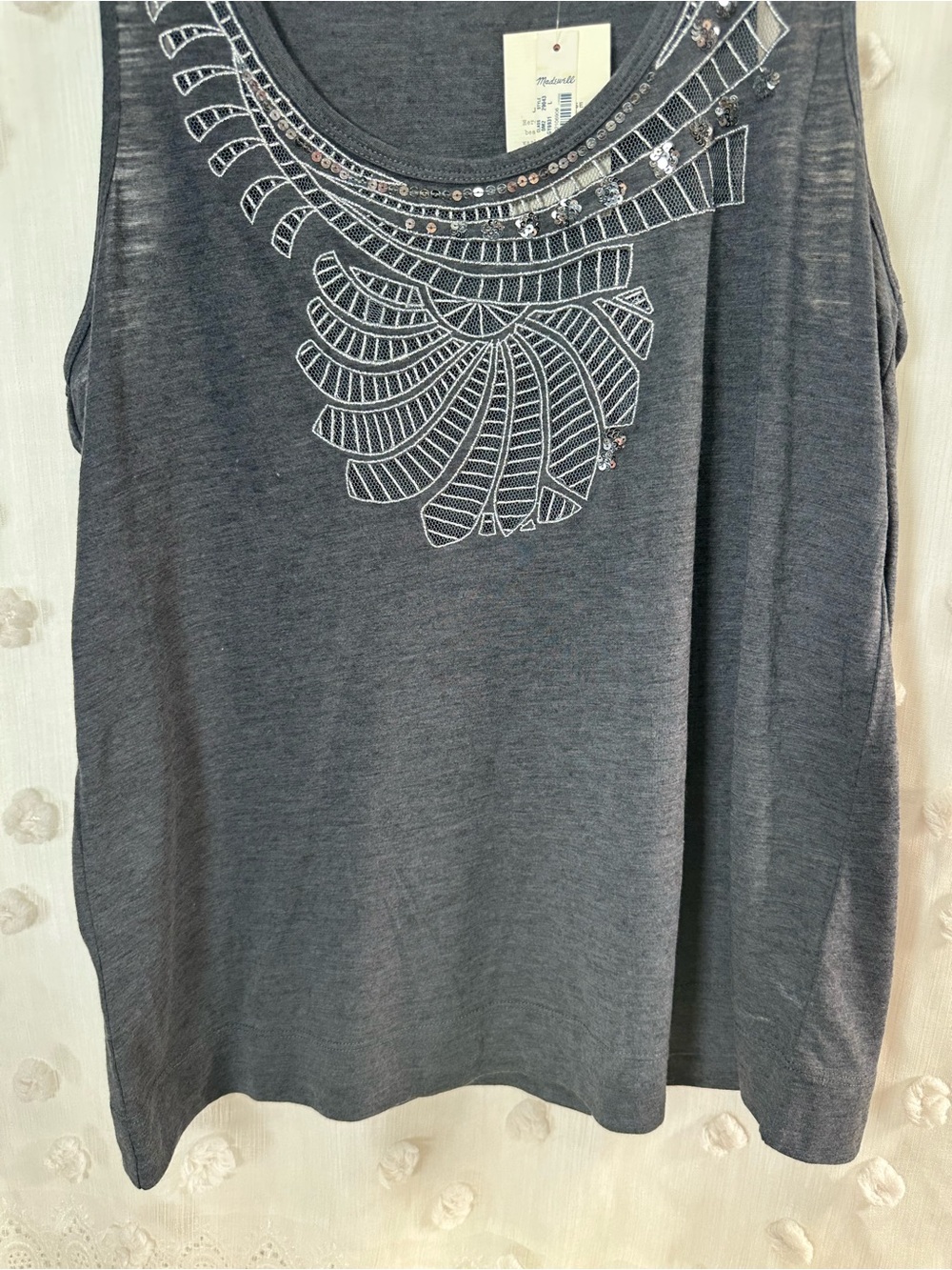 NWT Madewell Women’s Charcoal Embellished Scoop Neck Tank Size Large - Picture 3 of 10